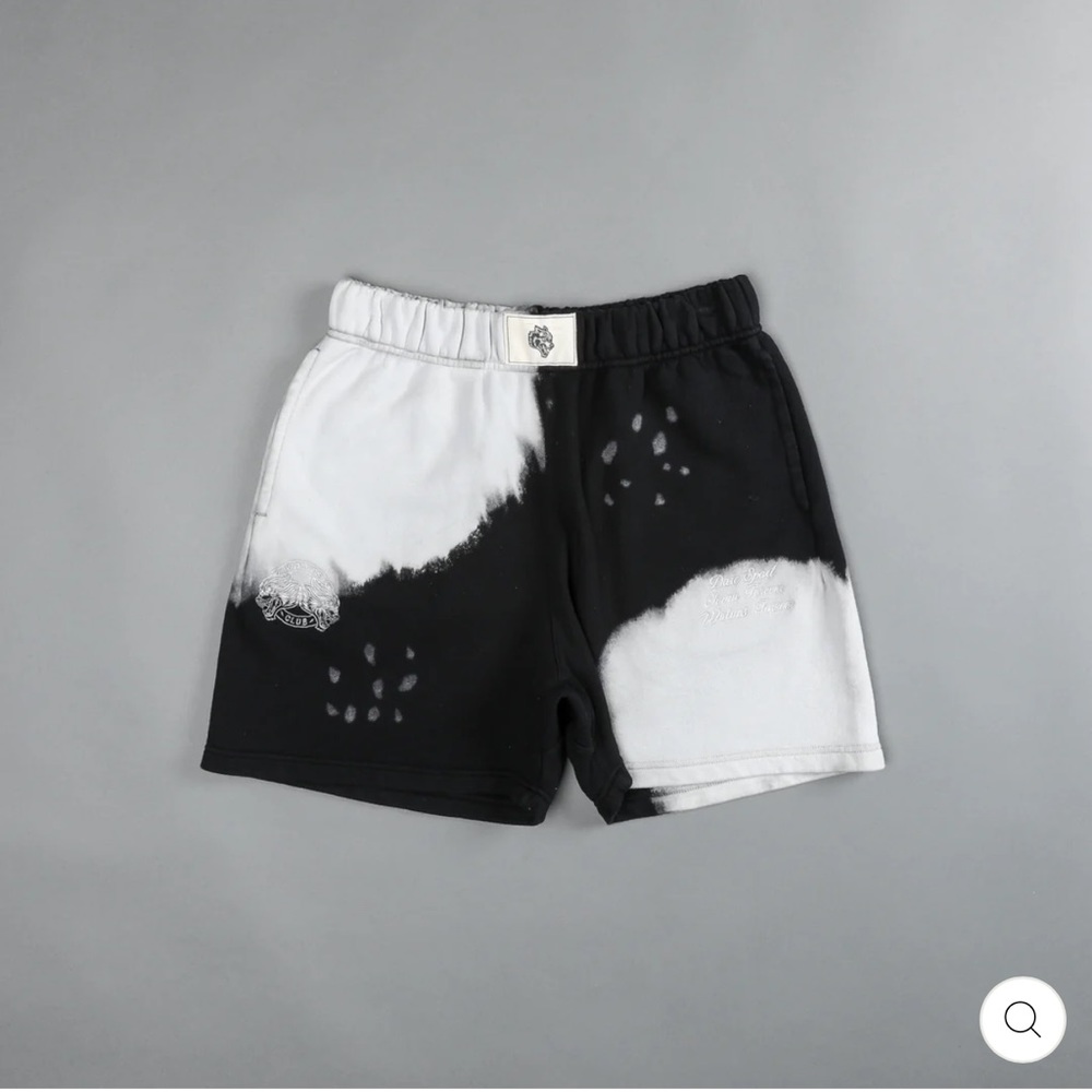 NWOT - BECAUSE US PATCH LIAM SWEAT SHORTS IN BLACK ACID WASH